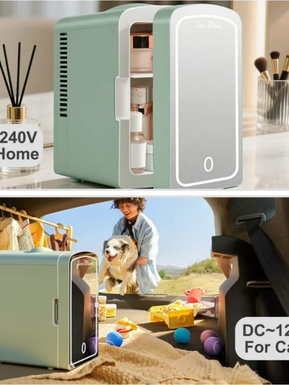 ICON GREEN Mirrored Cosmetic Fridge with LED Touch Mirror - Picture 2 of 7
